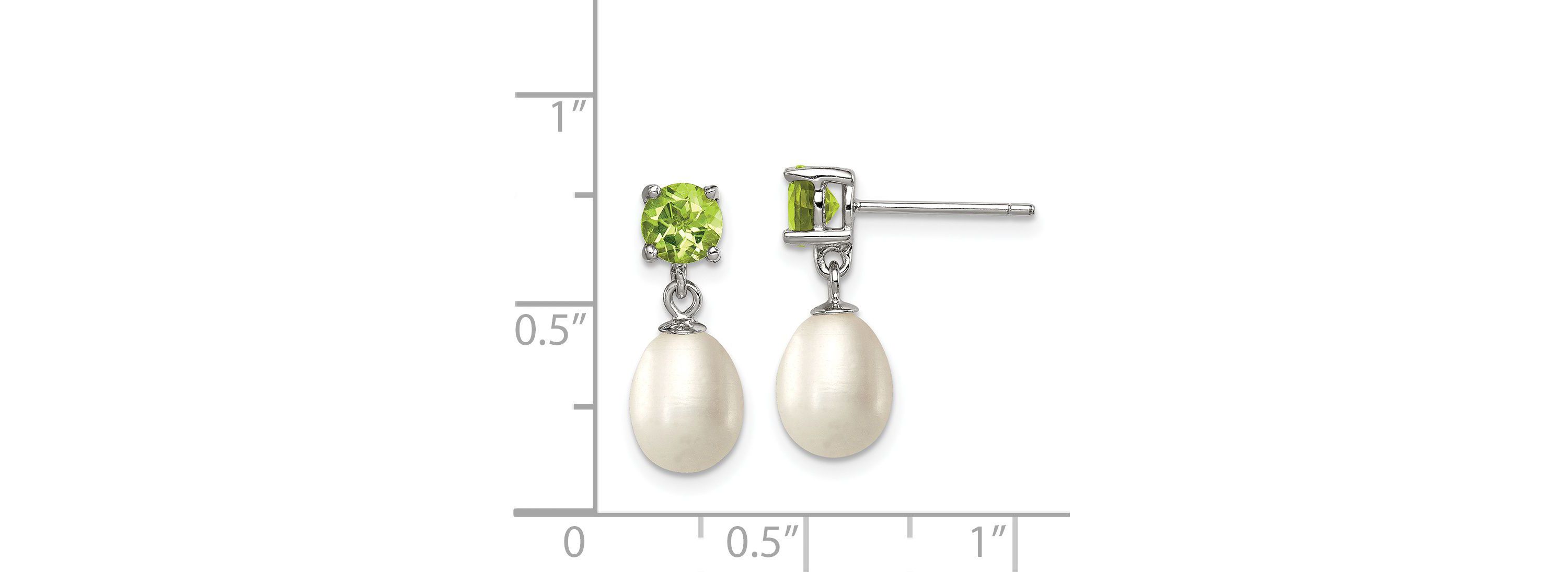 1.225 ct. t.w. Peridot and Freshwater Cultured Pearl Rhodium-plated 7-8mm Teardrop Earrings in Sterling Silver