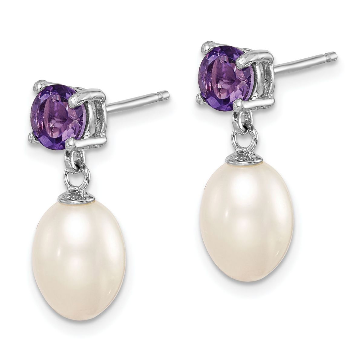 1.225 ct. t.w. Amethyst and Freshwater Cultured Pearl Rhodium-plated 7-8mm Teardrop Earrings in Sterling Silver