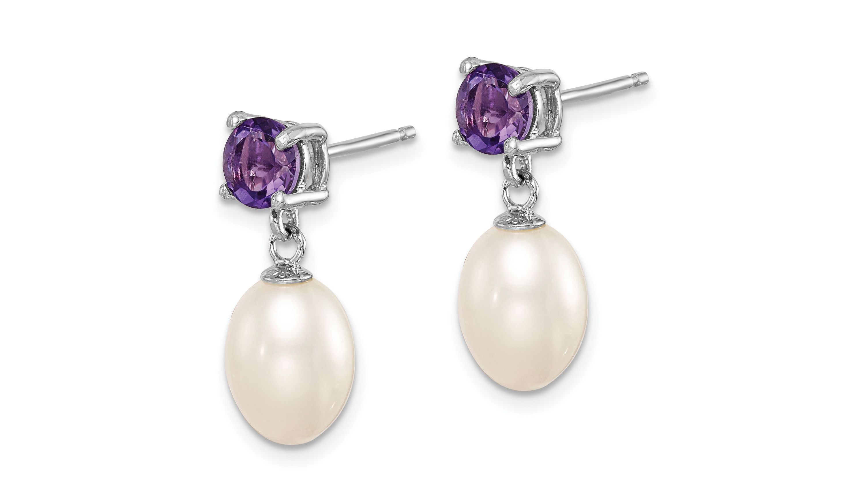 1.225 ct. t.w. Amethyst and Freshwater Cultured Pearl Rhodium-plated 7-8mm Teardrop Earrings in Sterling Silver