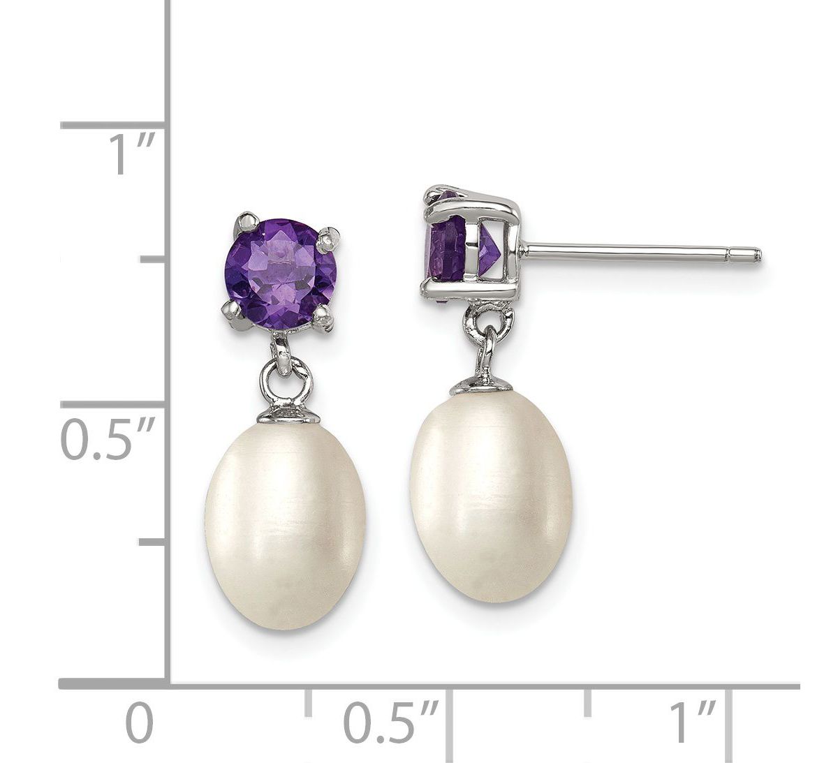 1.225 ct. t.w. Amethyst and Freshwater Cultured Pearl Rhodium-plated 7-8mm Teardrop Earrings in Sterling Silver