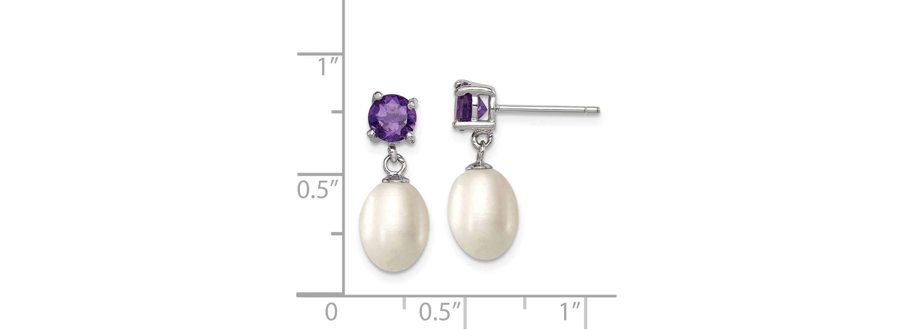 1.225 ct. t.w. Amethyst and Freshwater Cultured Pearl Rhodium-plated 7-8mm Teardrop Earrings in Sterling Silver