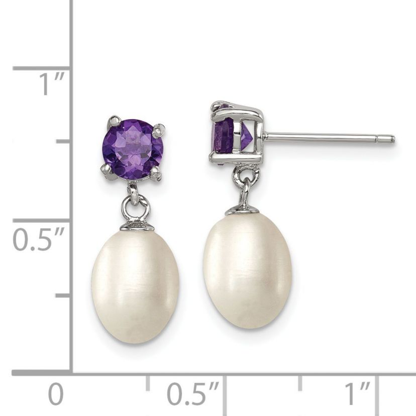 1.225 ct. t.w. Amethyst and Freshwater Cultured Pearl Rhodium-plated 7-8mm Teardrop Earrings in Sterling Silver
