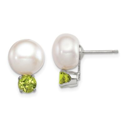 Belk & Co 1.12 ct. t.w. Peridot with 10-11mm Freshwater Cultured Button Pearl Earrings in Sterling Silver, White