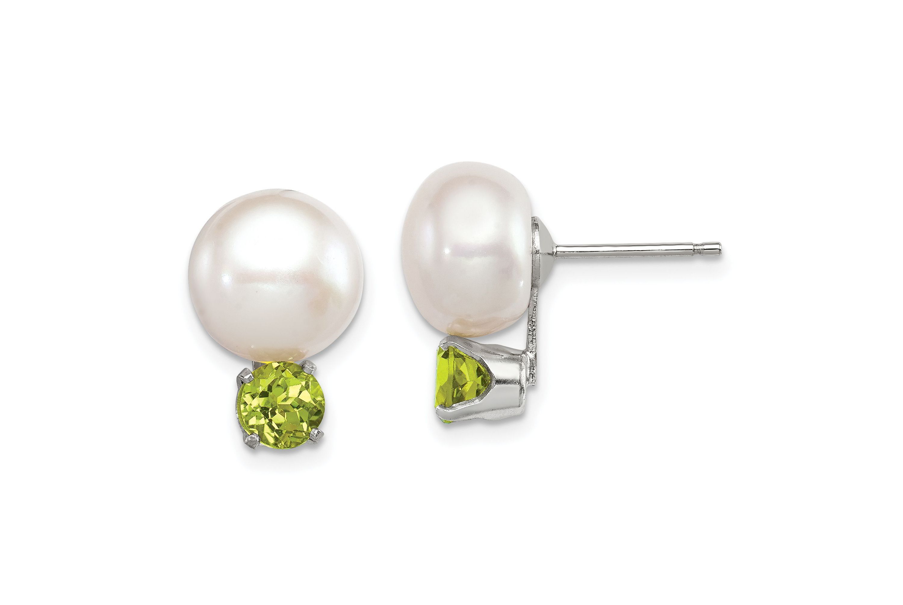 1.12 ct. t.w. Peridot with 10-11mm Freshwater Cultured Button Pearl Earrings in Sterling Silver