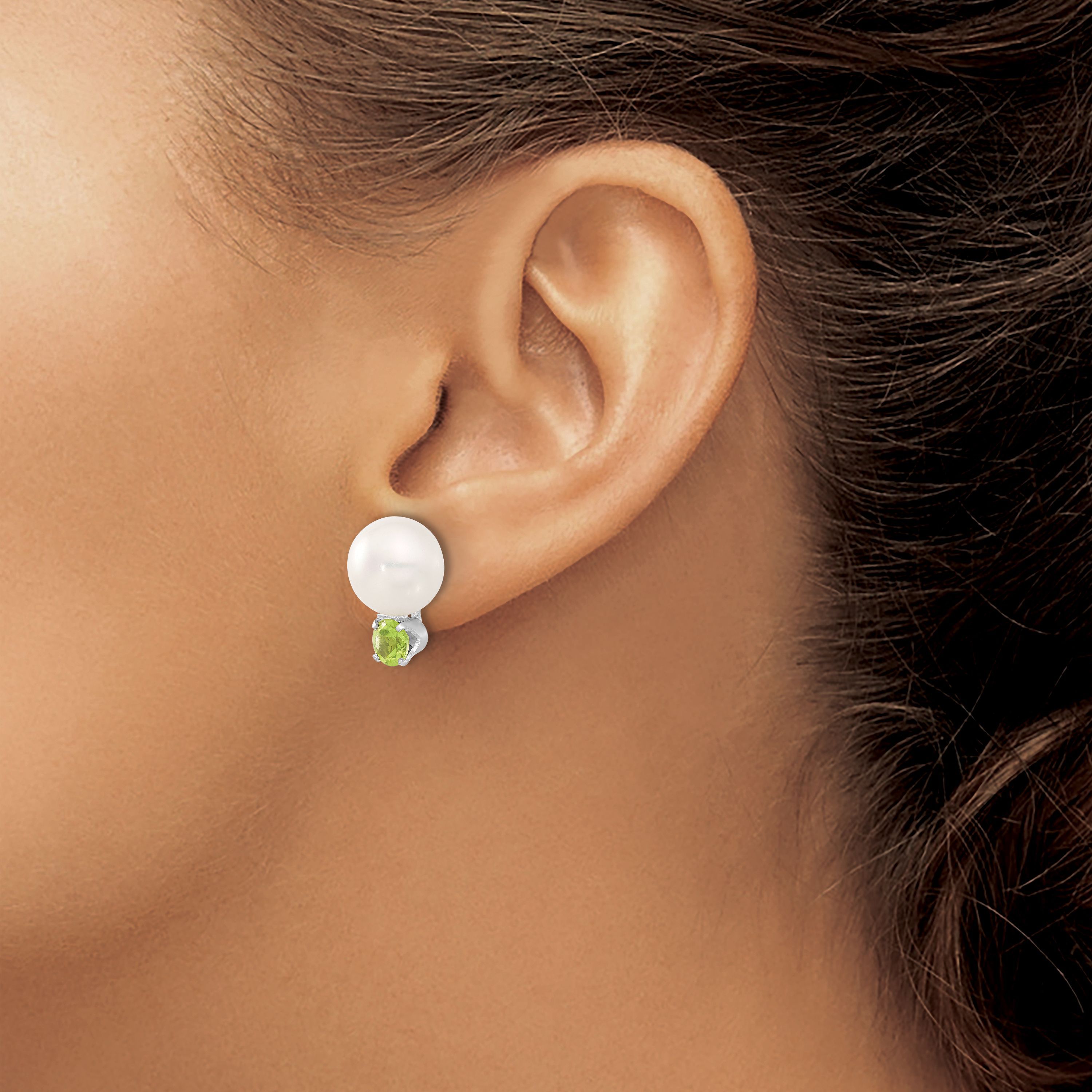 1.12 ct. t.w. Peridot with 10-11mm Freshwater Cultured Button Pearl Earrings in Sterling Silver