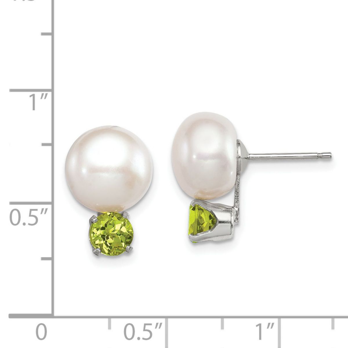 1.12 ct. t.w. Peridot with 10-11mm Freshwater Cultured Button Pearl Earrings in Sterling Silver