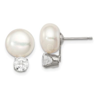 Belk & Co 1.20 ct. t.w. White Topaz with 10-11mm Freshwater Cultured Pearl Button Pearl Earrings in Sterling Silver