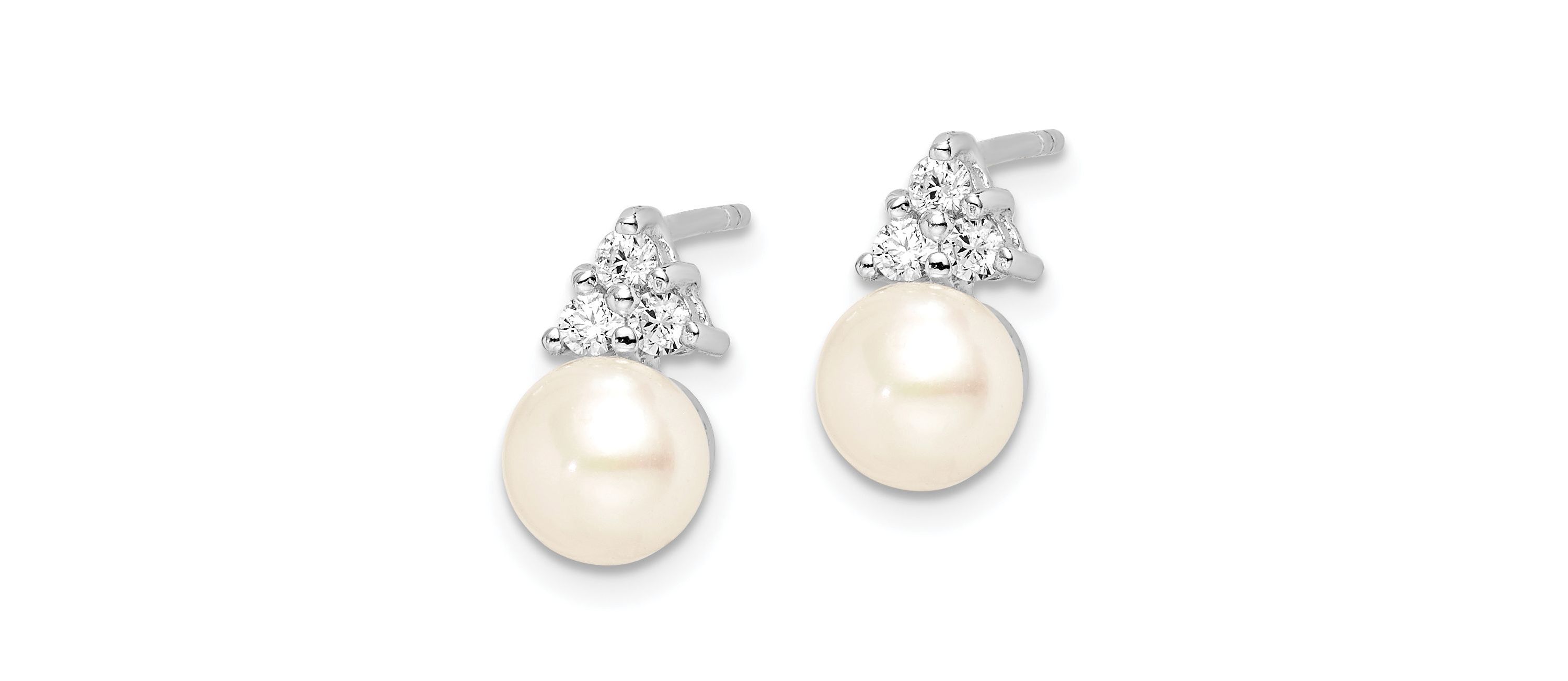 Sterling Silver Rhodium-plated 6-7mm White Freshwater Cultured Pearl Cubic Zirconia Post Earrings