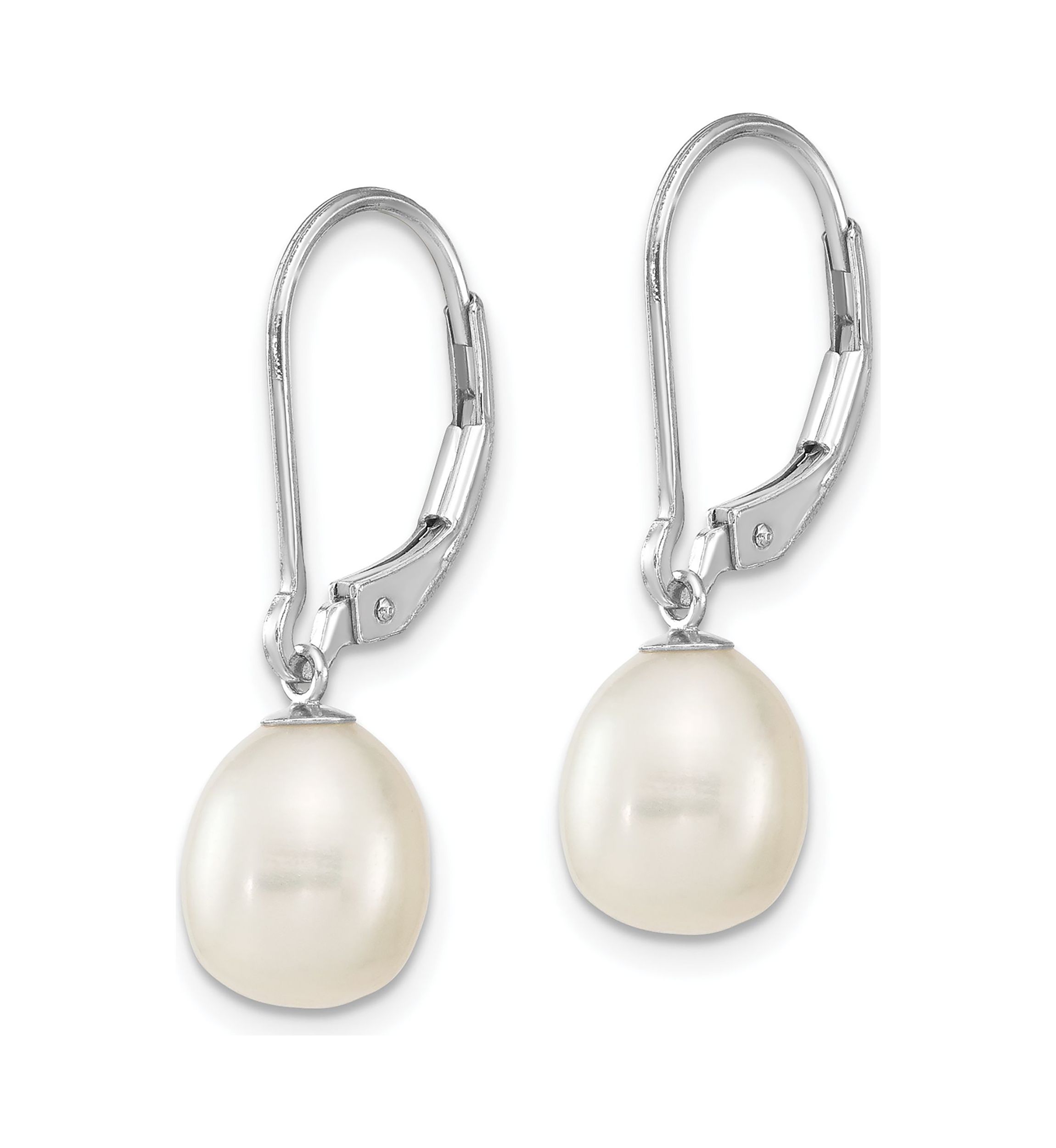 Sterling Silver Rhodium-plated 7-8mm Freshwater Cultured Pearl Leverback 2pc Enhancer Set