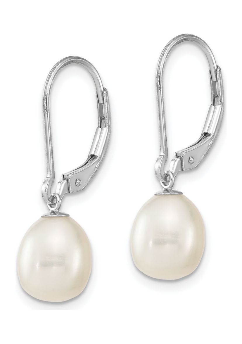 Sterling Silver Rhodium-plated 7-8mm Freshwater Cultured Pearl Leverback 2pc Enhancer Set