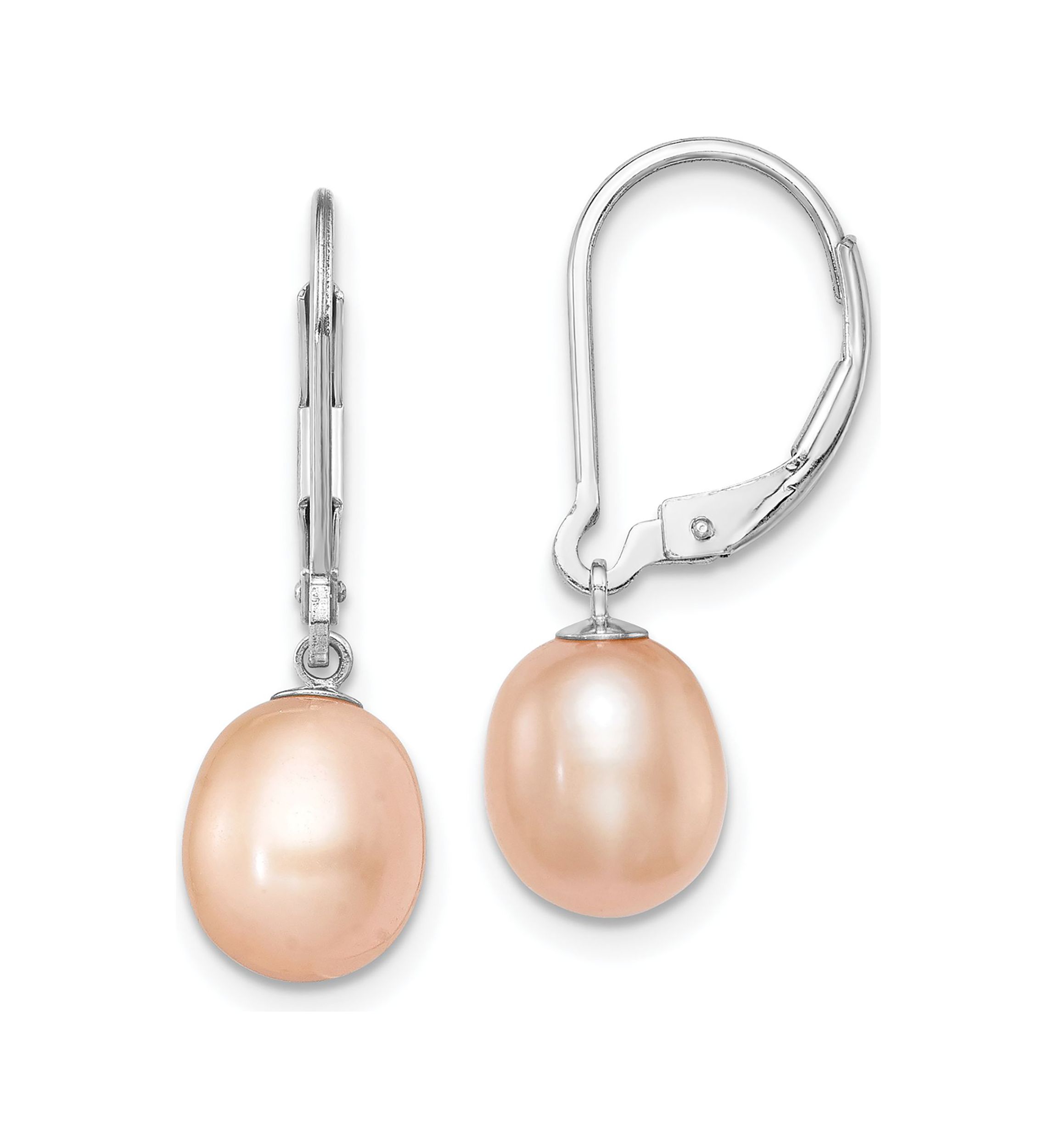 Sterling Silver Rhodium-plated 7-8mm Freshwater Cultured Pearl Leverback 2pc Enhancer Set