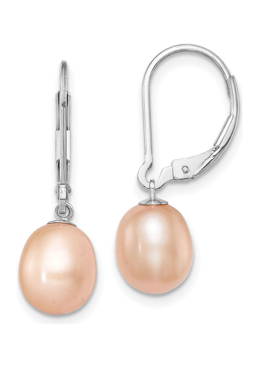 Sterling Silver Rhodium-plated 7-8mm Freshwater Cultured Pearl Leverback 2pc Enhancer Set