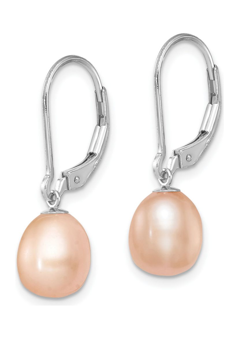 Sterling Silver Rhodium-plated 7-8mm Freshwater Cultured Pearl Leverback 2pc Enhancer Set