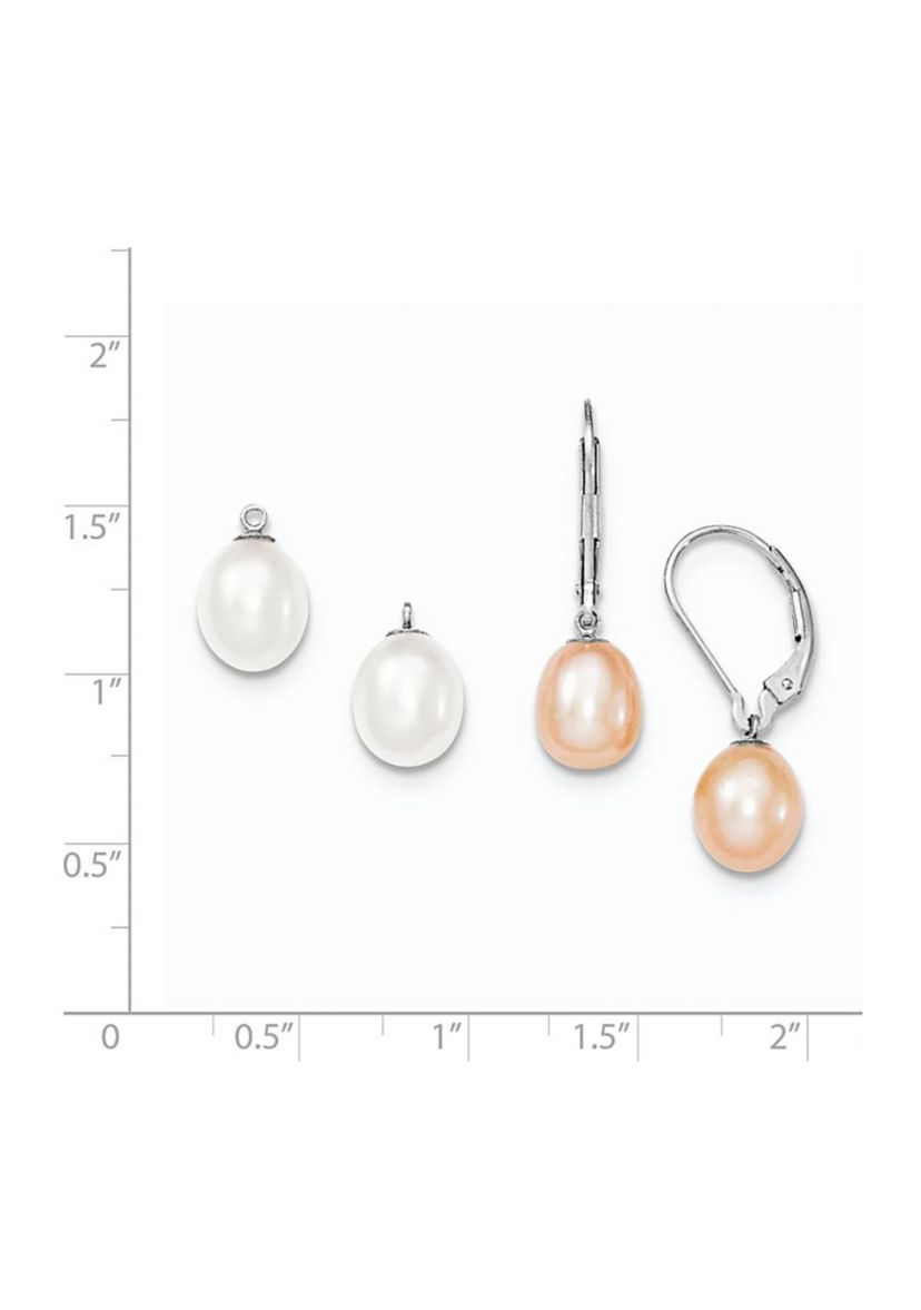 Sterling Silver Rhodium-plated 7-8mm Freshwater Cultured Pearl Leverback 2pc Enhancer Set