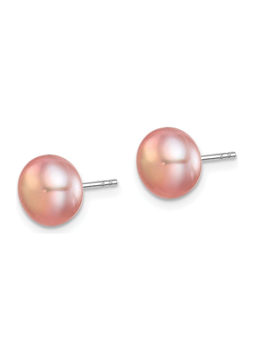 Sterling Silver Rhodium-plated 8-9mm Multi-Color Freshwater Cultured Pearl Button Earrings Set