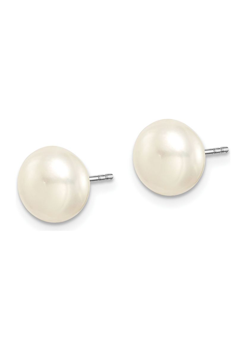 Sterling Silver Rhodium-plated 8-9mm Multi-Color Freshwater Cultured Pearl Button Earrings Set