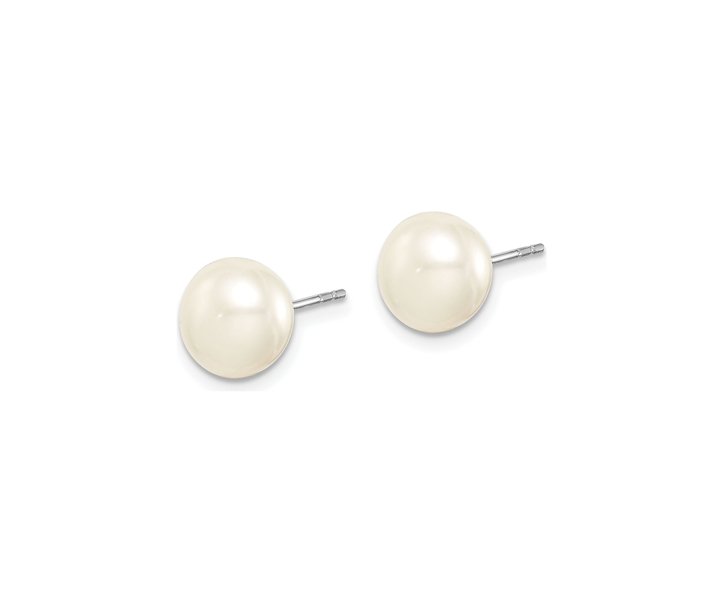 Sterling Silver Rhodium-plated 8-9mm Freshwater Cultured Pearl Button Stud Earring Set