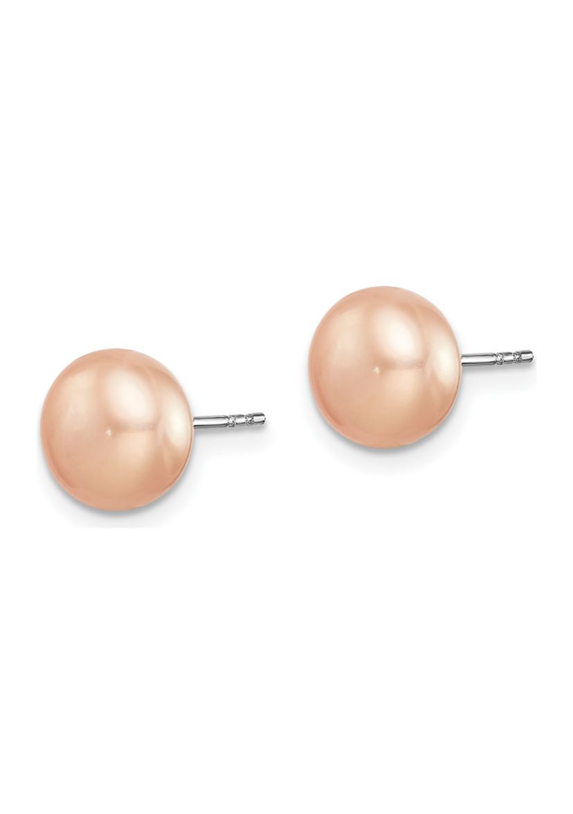 Sterling Silver Rhodium-plated 8-9mm Freshwater Cultured Pearl Button Stud Earring Set