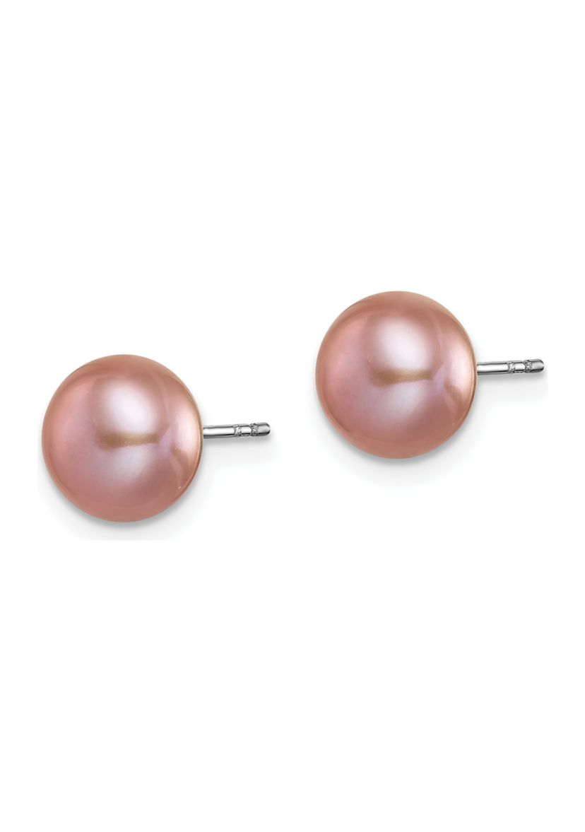 Sterling Silver Rhodium-plated 8-9mm Freshwater Cultured Pearl Button Stud Earring Set