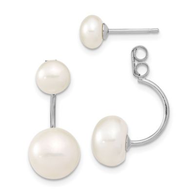 Belk & Co Sterling Silver Rhodium-plated 5-6mm/8-9mm White Freshwater Cultured Pearl Front/Back Earrings
