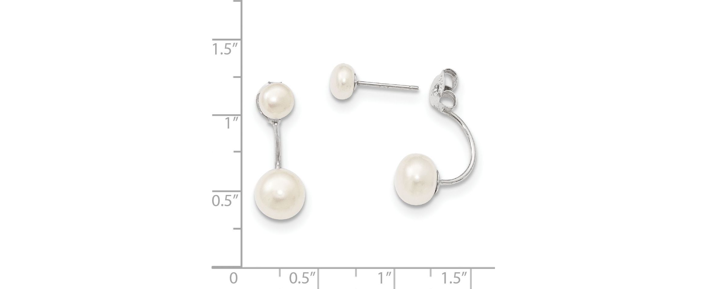 Sterling Silver Rhodium-plated 5-6mm/8-9mm White Freshwater Cultured Pearl Front/Back Earrings