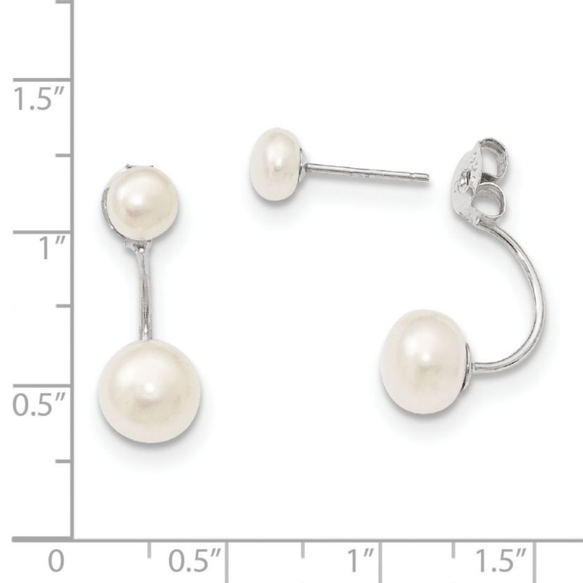Sterling Silver Rhodium-plated 5-6mm/8-9mm White Freshwater Cultured Pearl Front/Back Earrings