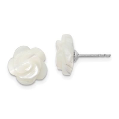 Belk & Co Sterling Silver Rhodium-plated 10mm White Mother of Pearl Flower Earrings