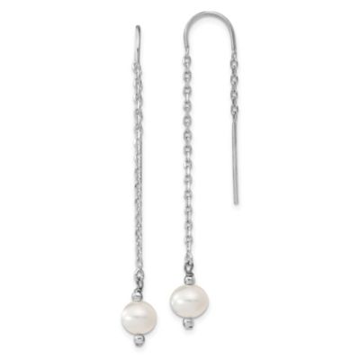 Sterling Silver Rhodium-plated 6-7mm White Freshwater Cultured Pearl Threaded Earrings