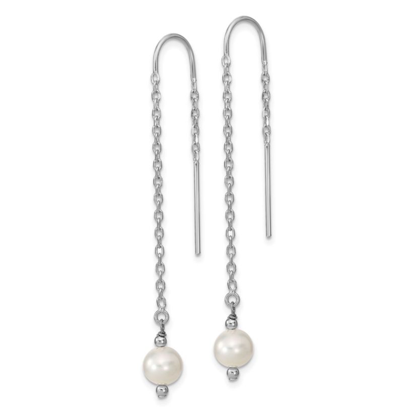 Sterling Silver Rhodium-plated 6-7mm White Freshwater Cultured Pearl Threaded Earrings