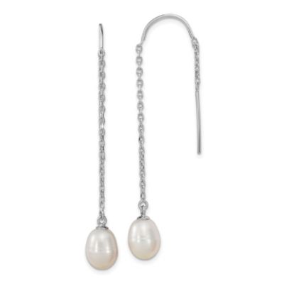 Belk & Co Sterling Silver Rhodium-plated 7-8mm Teardrop Freshwater Cultured Pearl Threader Earrings