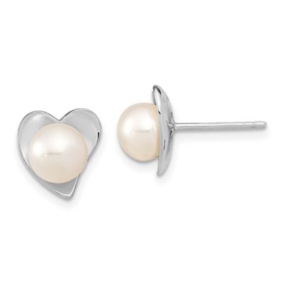 Belk & Co Sterling Silver Rhodium-plated 7-8mm White Button Freshwater Cultured Pearl Post Earrings