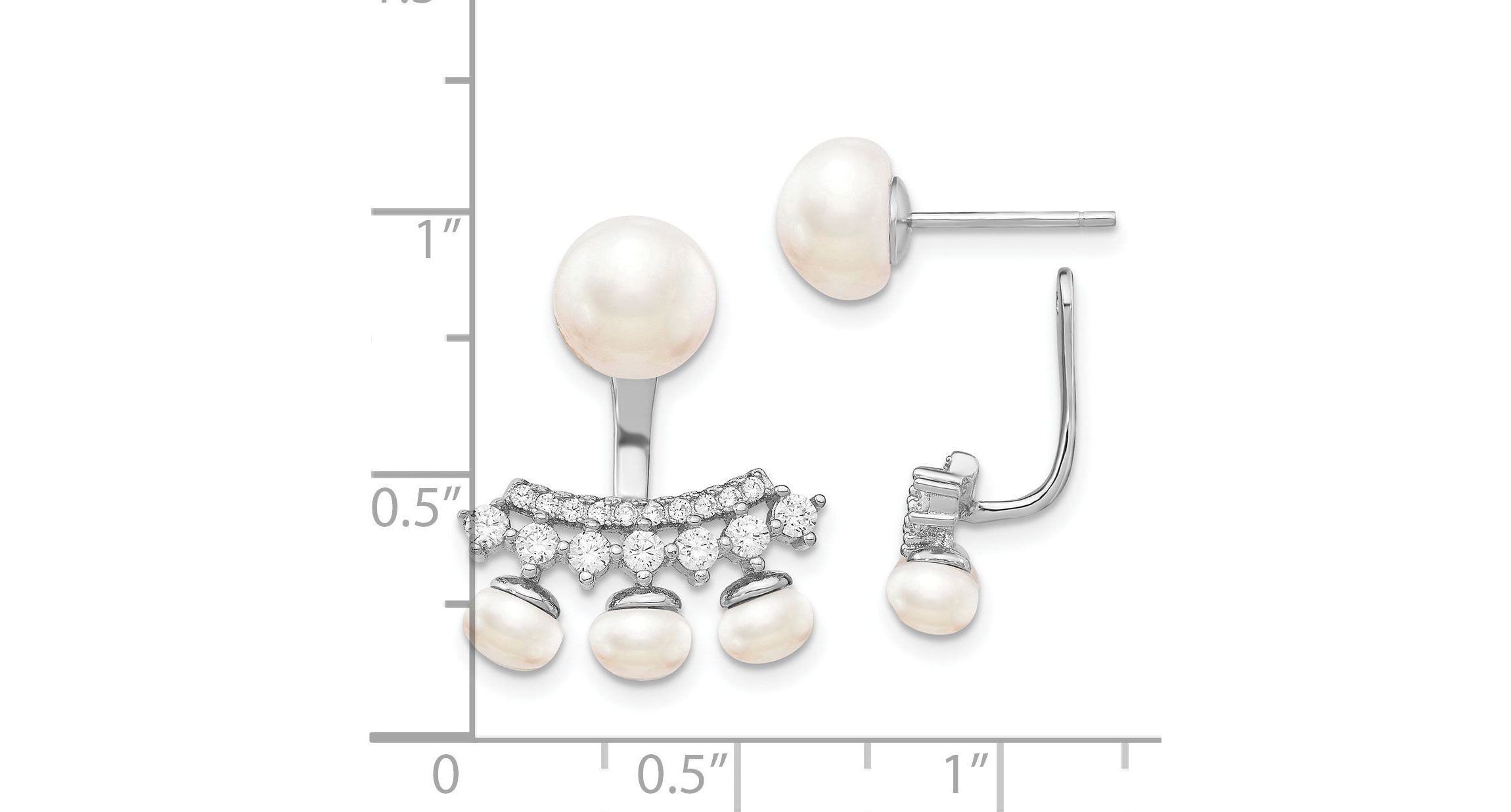 Sterling Silver Rhodium-plated White Freshwater Cultured Pearl Cubic Zirconia Front/Back Earrings