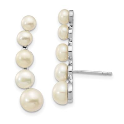 Belk & Co Sterling Silver Rhodium-plated 4-6mm Button Freshwater Cultured Pearl Ear Climber Earrings
