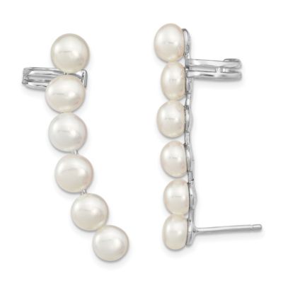 Belk & Co Sterling Silver Rhodium-plated 5-6mm Freshwater Cultured Pearl Ear Climber/Cuff Earrings