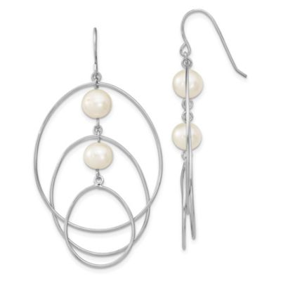 Belk & Co Sterling Silver Rhodium-plated 8-9mm White Round Freshwater Cultured Pearl Hoop Earrings