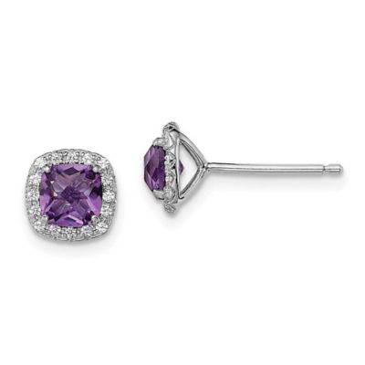 Belk & Co 1.02 ct. t.w. Amethyst and 1/6 ct. t.w. Lab Created White Sapphire Earrings in Rhodium-plated Sterling Silver