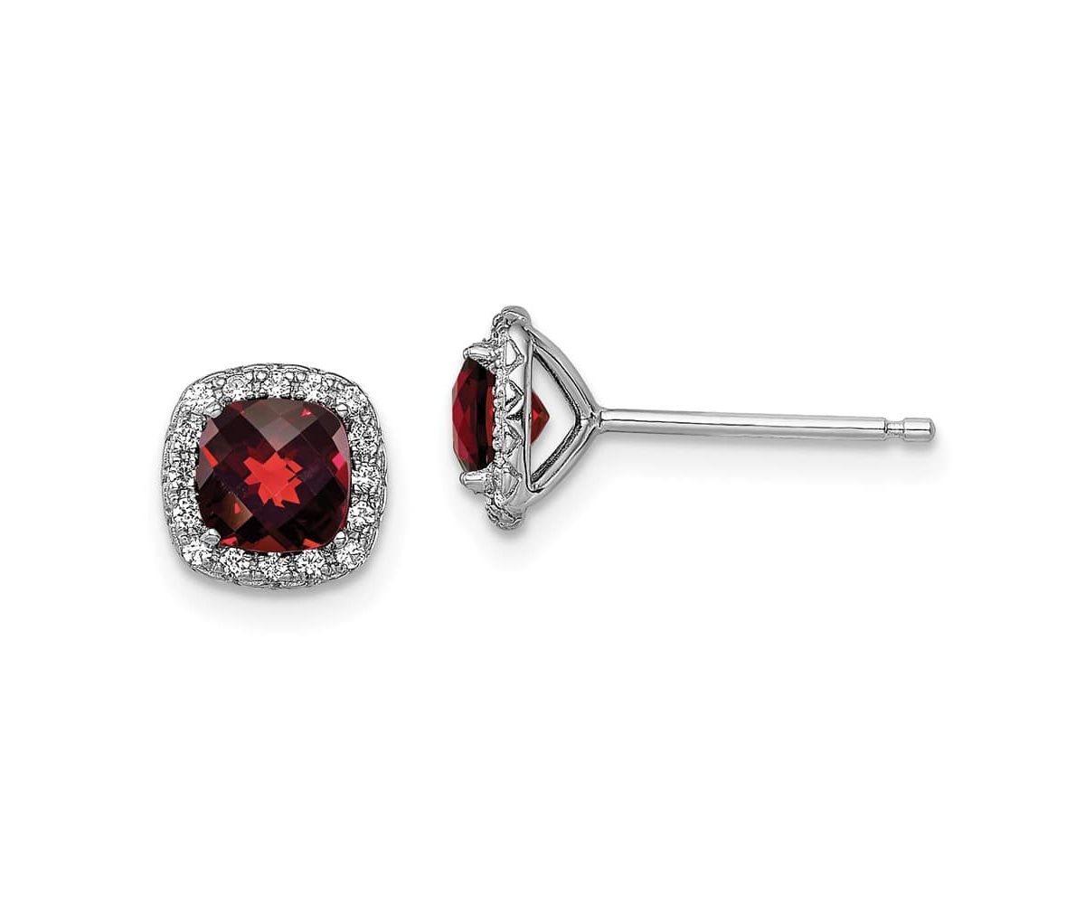 1.4 ct. t.w. Garnet and 1/6 ct. t.w. Lab Created White Sapphire Earrings in Rhodium-plated Sterling Silver