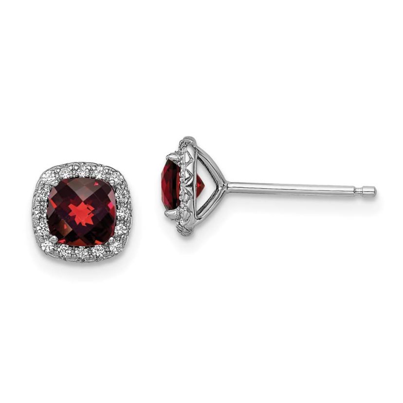 1.4 ct. t.w. Garnet and 1/6 ct. t.w. Lab Created White Sapphire Earrings in Rhodium-plated Sterling Silver