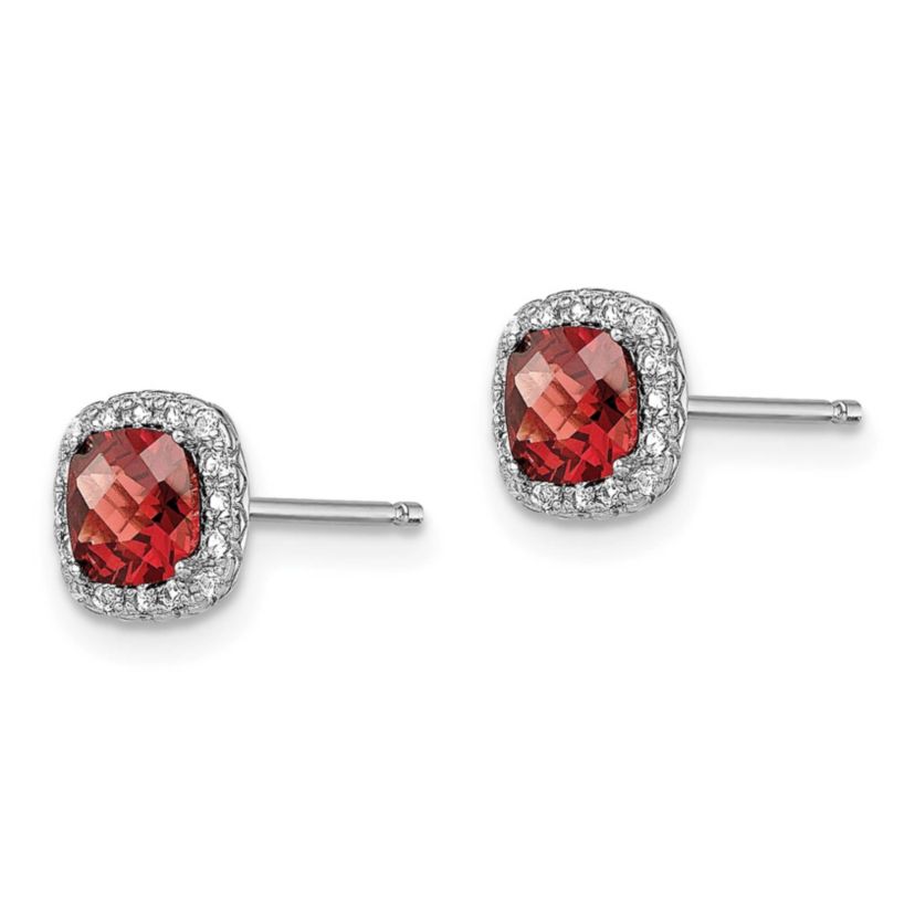 1.4 ct. t.w. Garnet and 1/6 ct. t.w. Lab Created White Sapphire Earrings in Rhodium-plated Sterling Silver