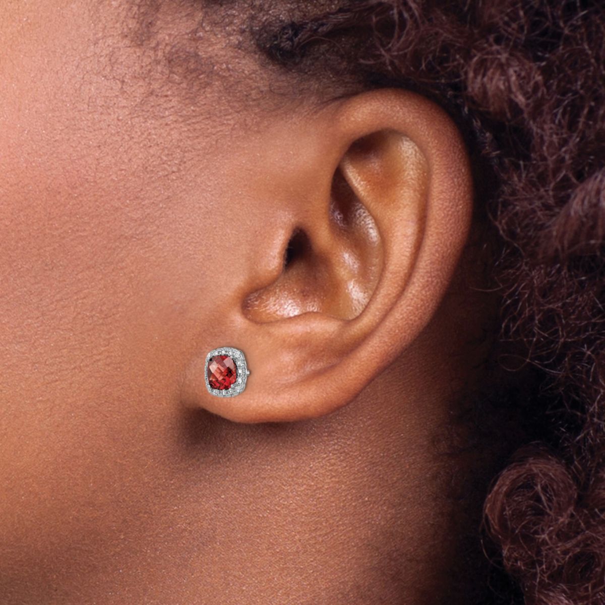 1.4 ct. t.w. Garnet and 1/6 ct. t.w. Lab Created White Sapphire Earrings in Rhodium-plated Sterling Silver