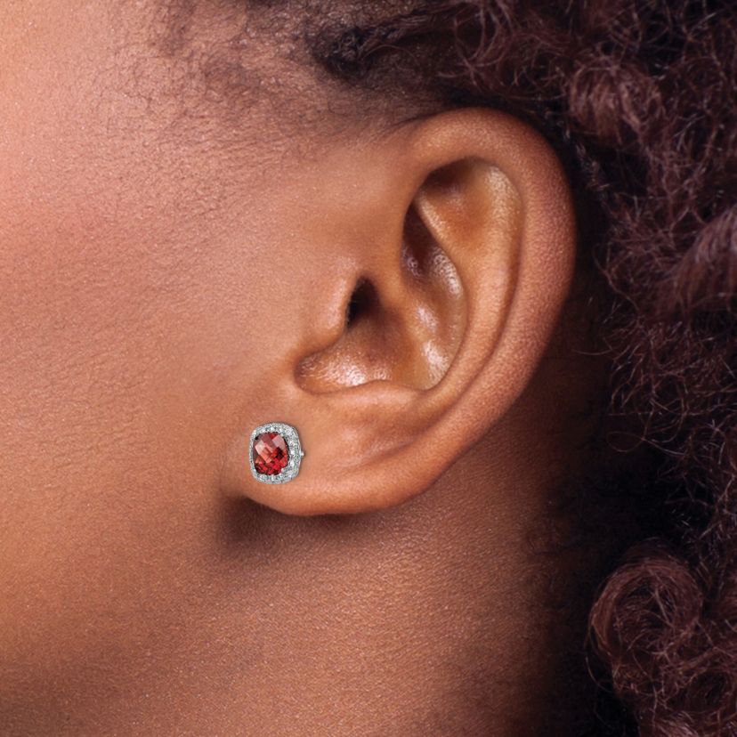 1.4 ct. t.w. Garnet and 1/6 ct. t.w. Lab Created White Sapphire Earrings in Rhodium-plated Sterling Silver