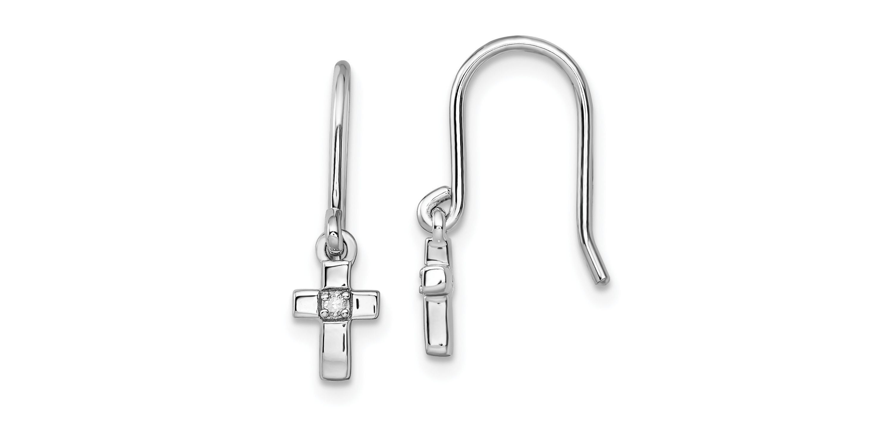 0.021 ct. t.w. Diamond Cross Dangle Shepherds Hook Earrings in Rhodium-plated Sterling Silver