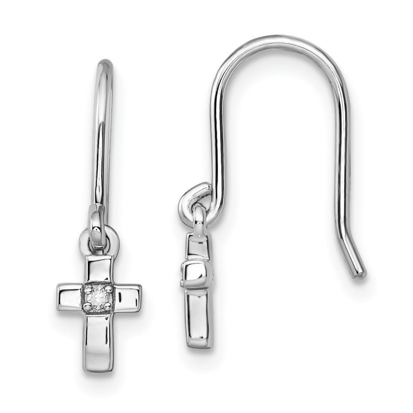0.021 ct. t.w. Diamond Cross Dangle Shepherds Hook Earrings in Rhodium-plated Sterling Silver