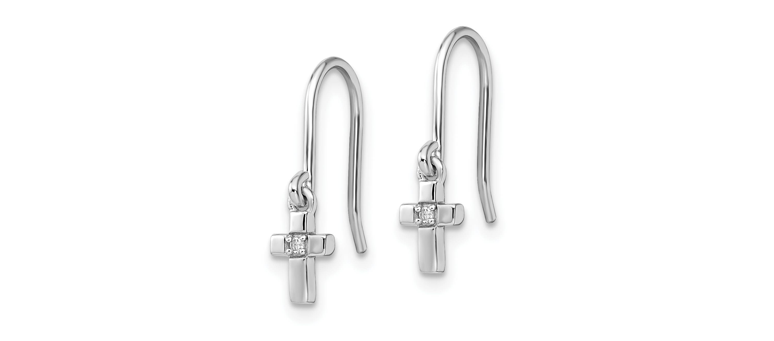 0.021 ct. t.w. Diamond Cross Dangle Shepherds Hook Earrings in Rhodium-plated Sterling Silver