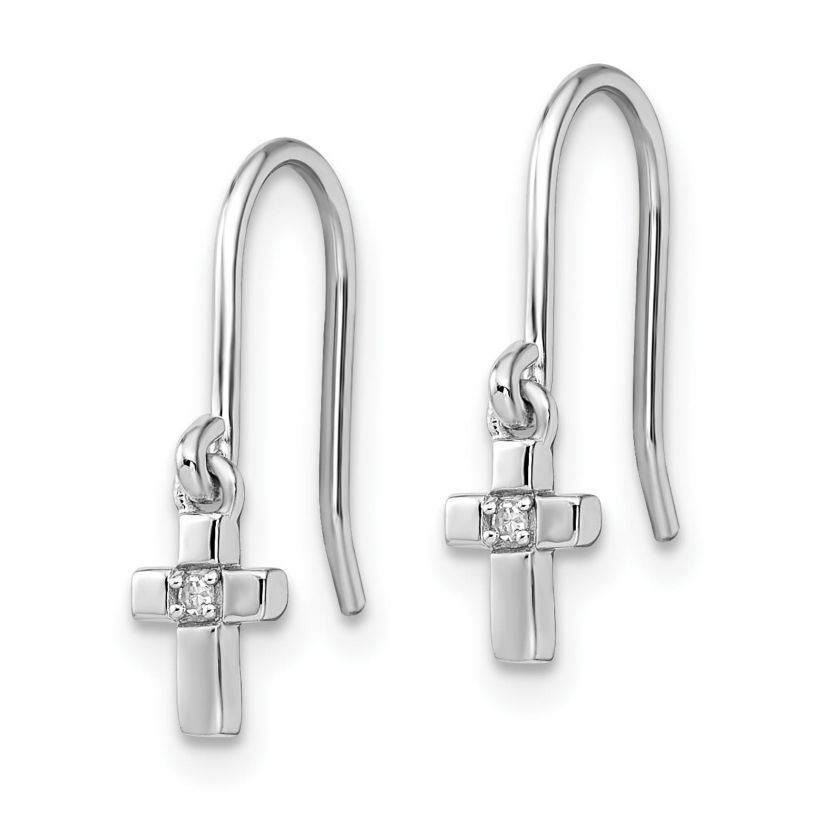 0.021 ct. t.w. Diamond Cross Dangle Shepherds Hook Earrings in Rhodium-plated Sterling Silver