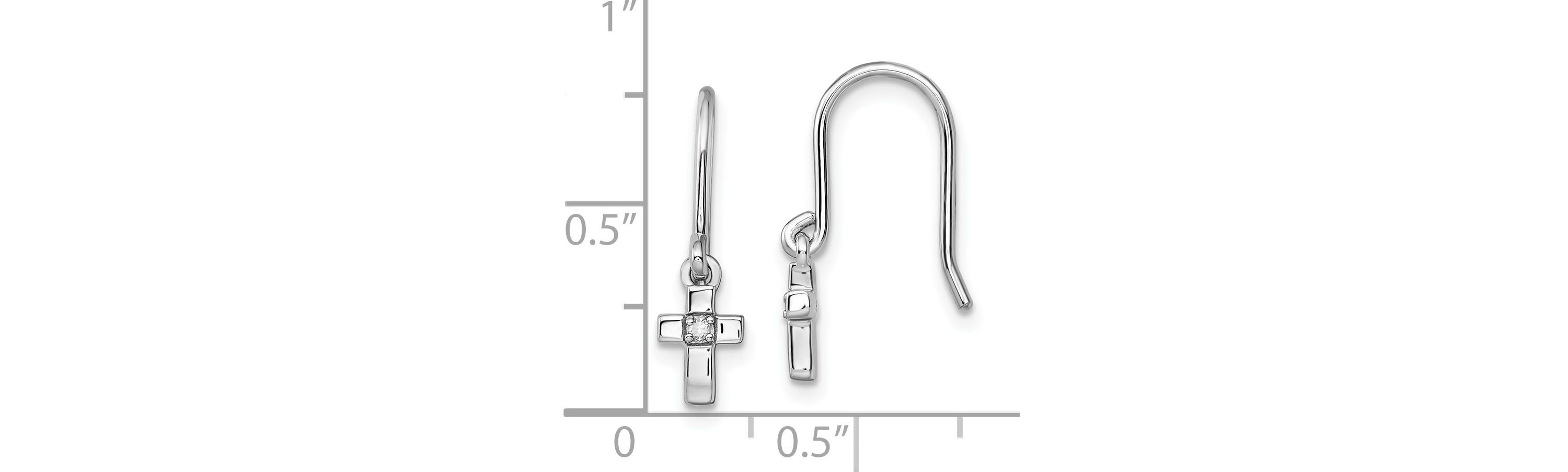 0.021 ct. t.w. Diamond Cross Dangle Shepherds Hook Earrings in Rhodium-plated Sterling Silver