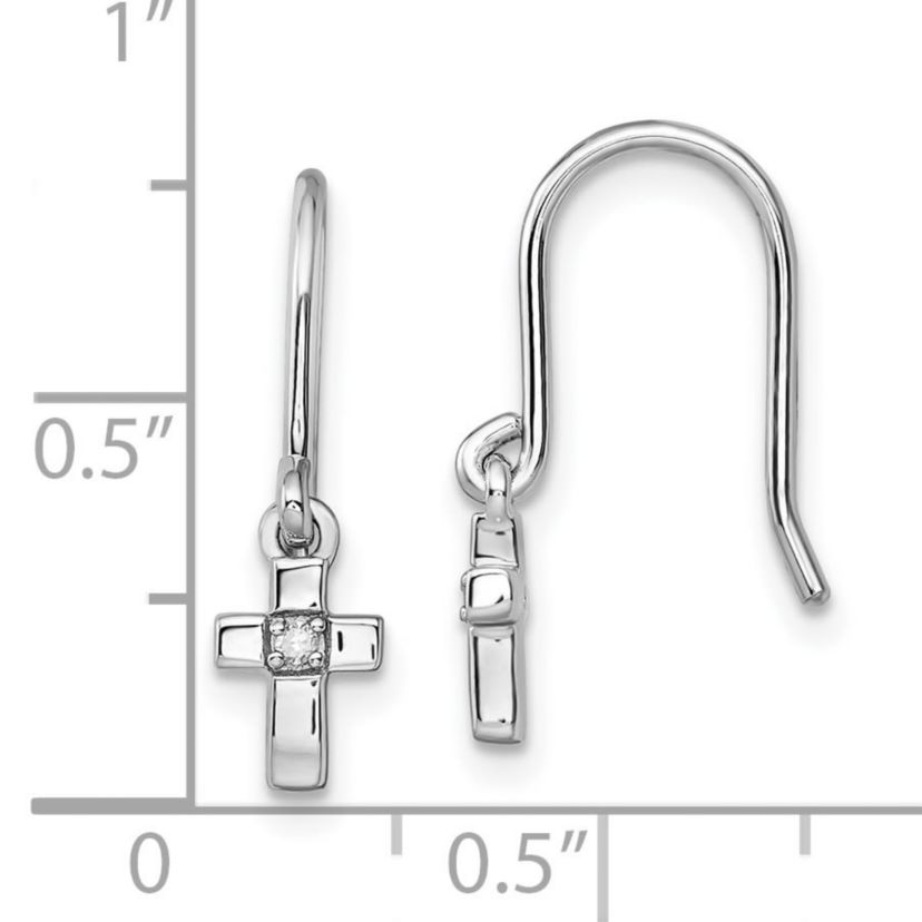 0.021 ct. t.w. Diamond Cross Dangle Shepherds Hook Earrings in Rhodium-plated Sterling Silver