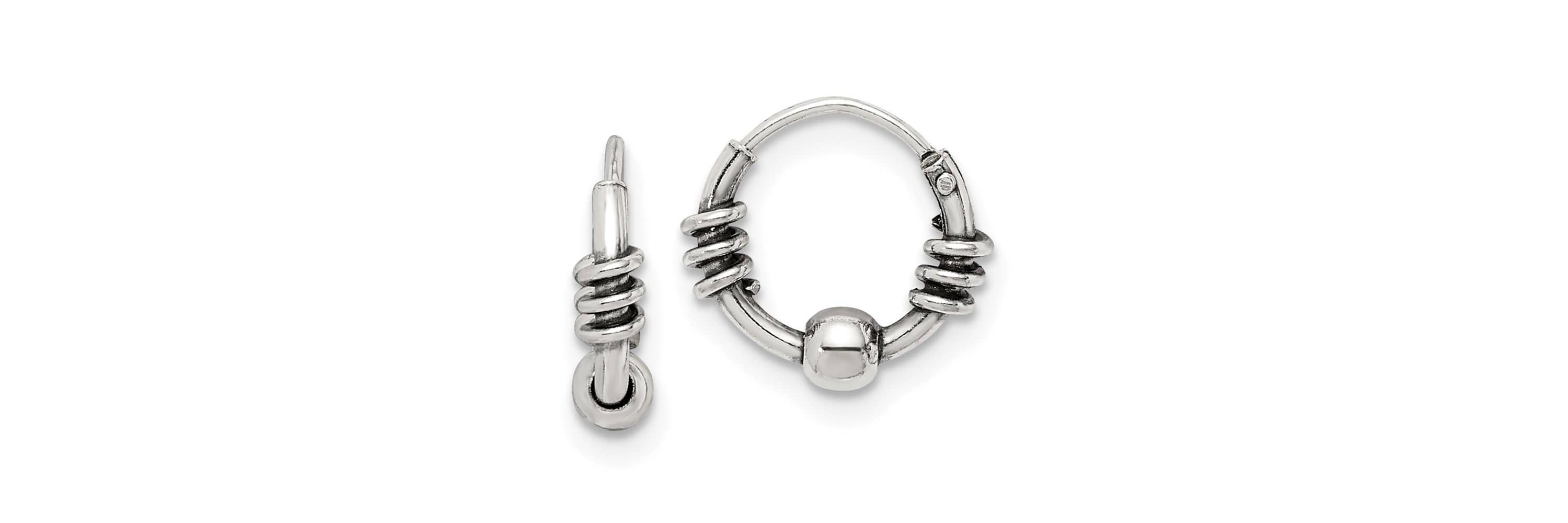 Sterling Silver Antiqued Beaded Endless Hoop Earrings