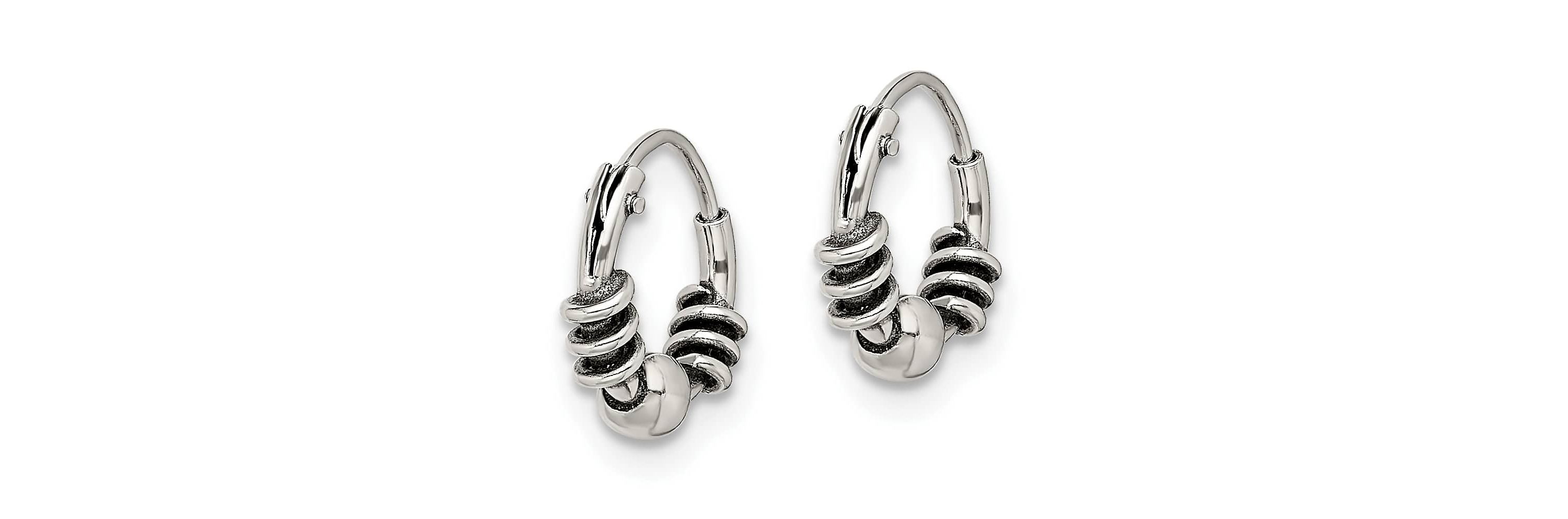 Sterling Silver Antiqued Beaded Endless Hoop Earrings