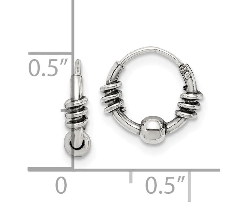 Sterling Silver Antiqued Beaded Endless Hoop Earrings